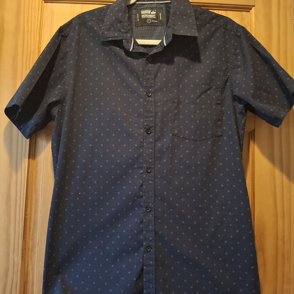 Men's Navy Patterned Short Sleeve Shirt